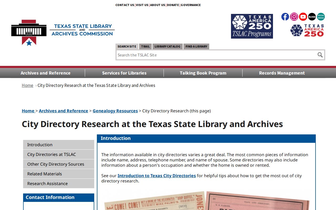Prosper city directory research route at the Texas State Library