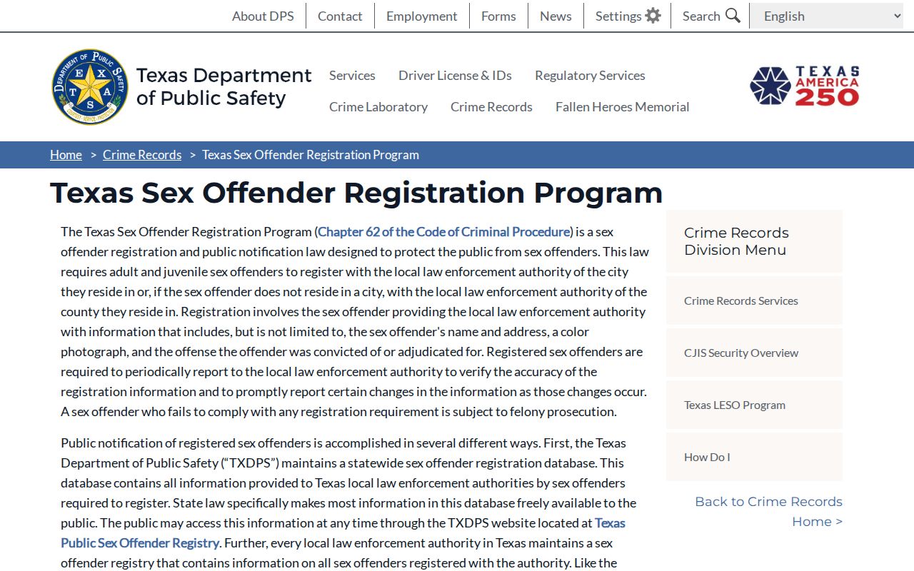 Prosper residents directory Texas DPS offender registry information